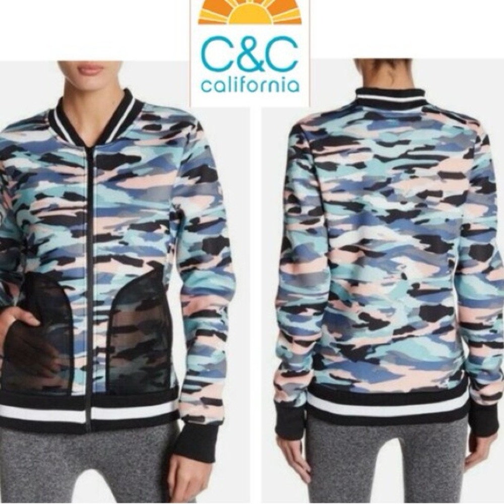 C&C CALIFORNIA Women's Camouflage Camo Scuba Bomber Camo Full Zip Jacket Size L